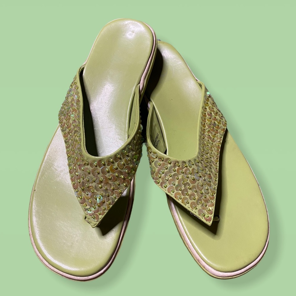 Non brand sequined y2k green sandals